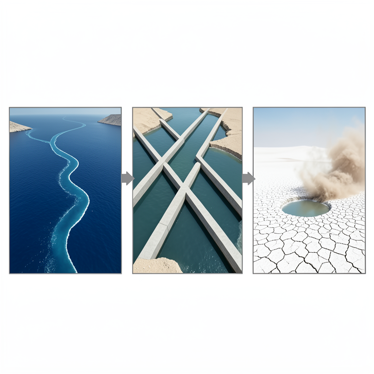 AI-generated conceptual illustration (The Aral Sea basin landscape). It explains the idea and does not show study data.