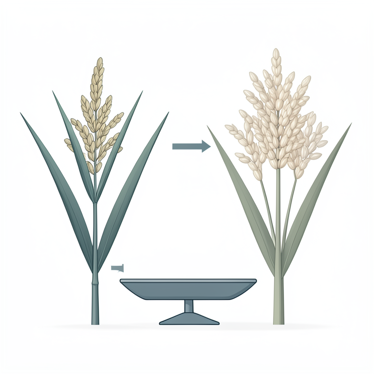 AI-generated conceptual illustration (indica rice plants). It explains the idea and does not show study data.
