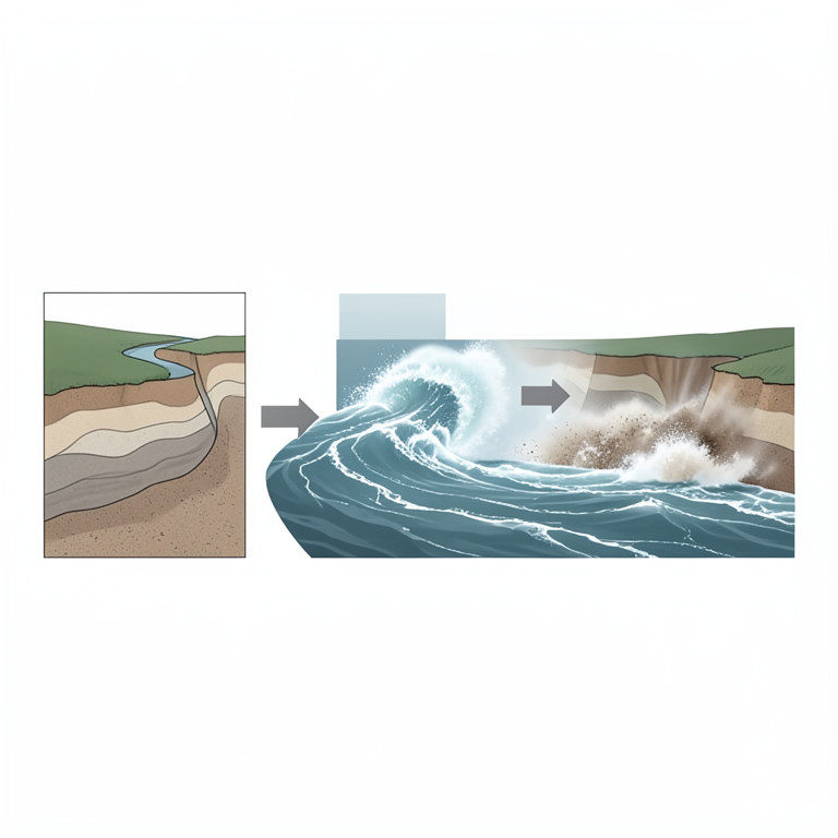 AI-generated conceptual illustration (a meandering riverbank of the Brahmaputra river). It explains the idea and does not show study data.