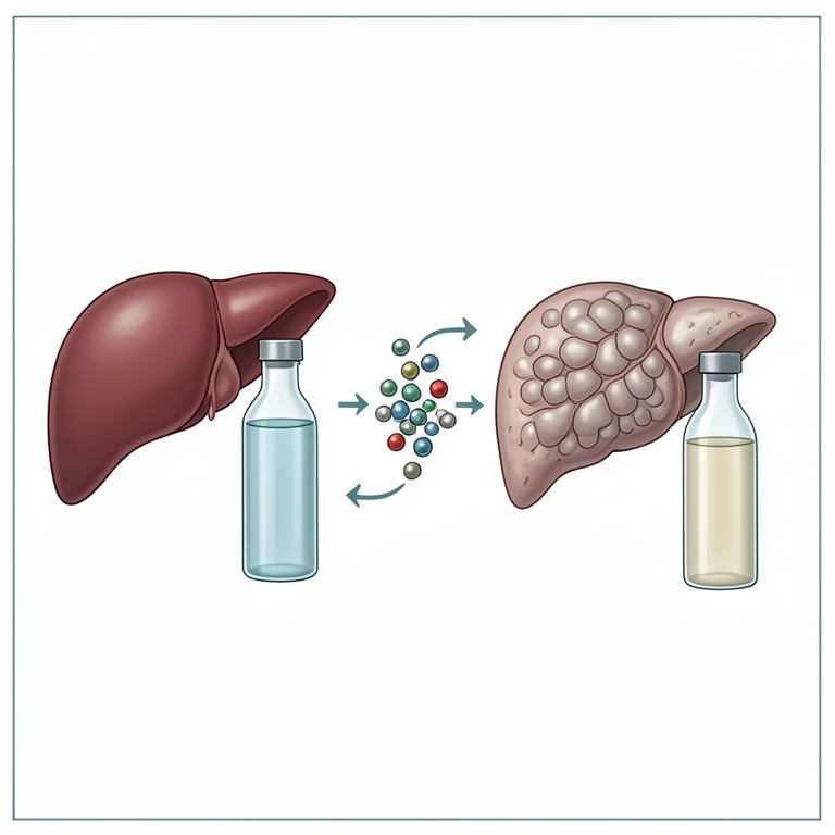 AI-generated conceptual illustration (human liver and blood serum). It explains the idea and does not show study data.