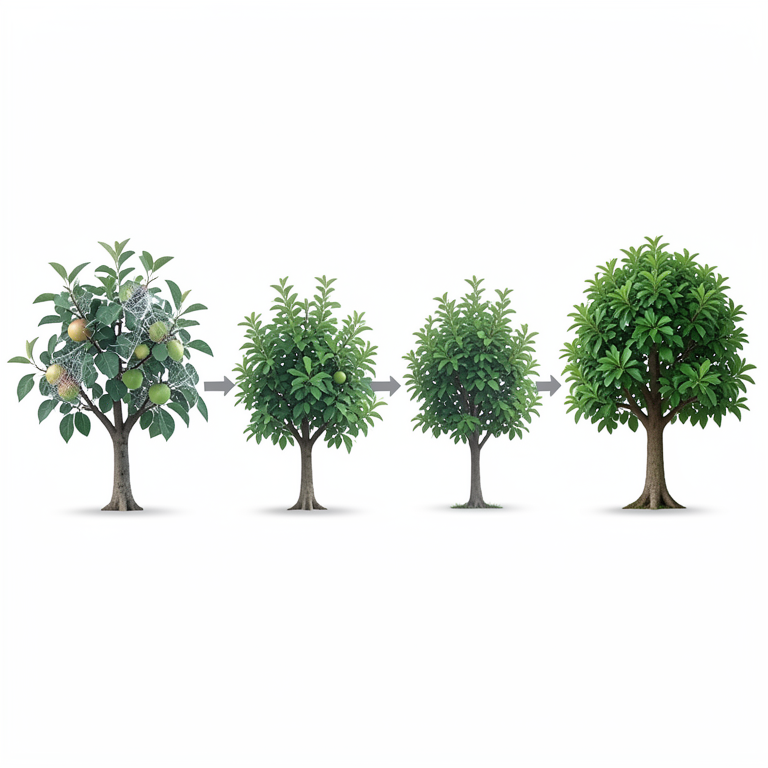 AI-generated conceptual illustration (apple trees with spider mite infestations). It explains the idea and does not show study data.