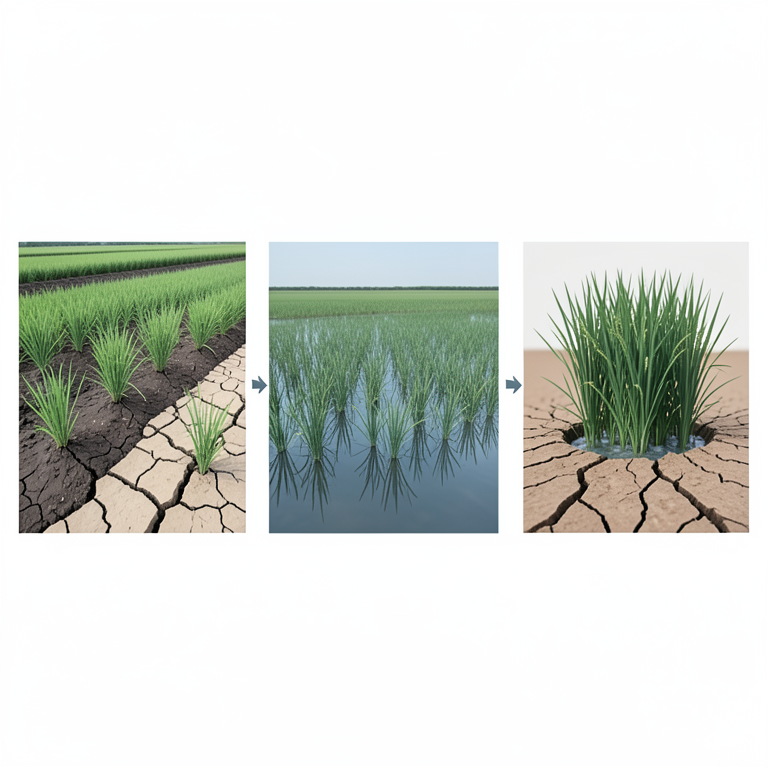 AI-generated conceptual illustration (rice plants in paddy fields). It explains the idea and does not show study data.