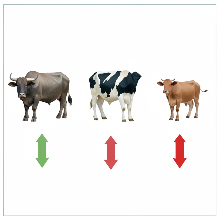 AI-generated conceptual illustration (buffalo, crossbred cows, and local cows). It explains the idea and does not show study data.