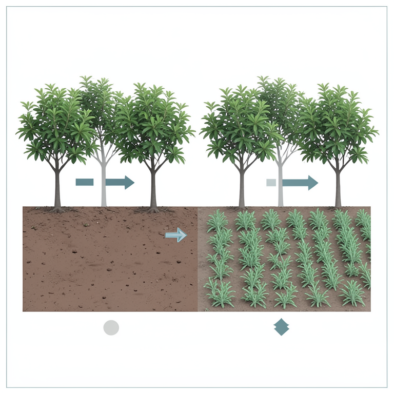 AI-generated conceptual illustration (young guava trees and seasonal legume intercrops). It explains the idea and does not show study data.
