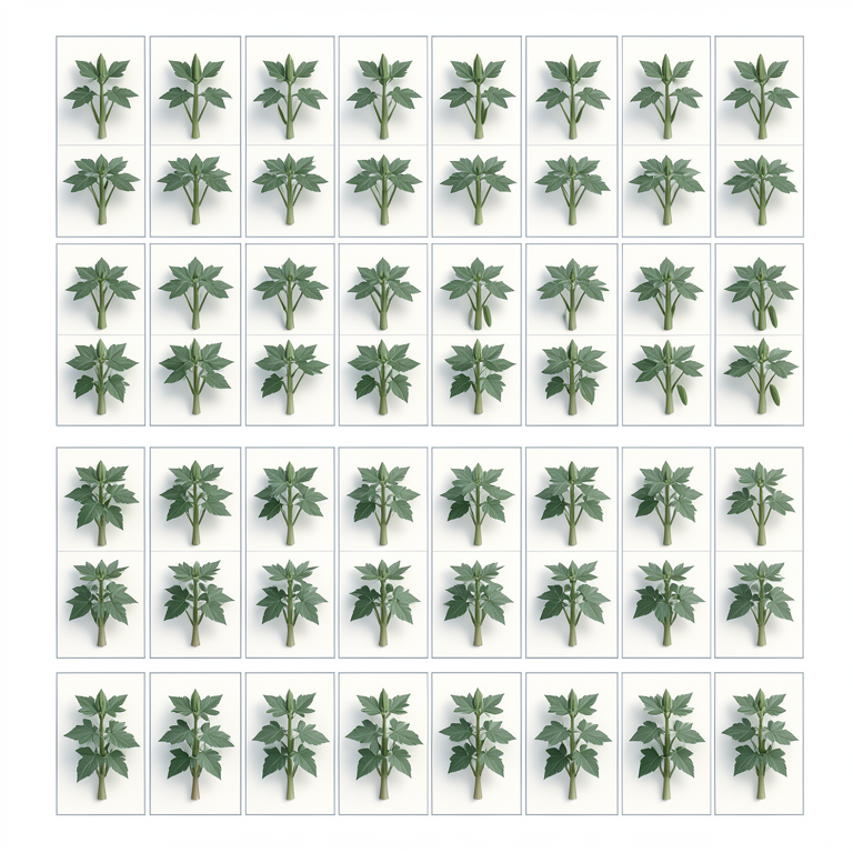 AI-generated conceptual illustration (okra plants (Abelmoschus esculentus)). It explains the idea and does not show study data.