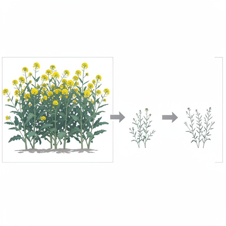 AI-generated conceptual illustration (mustard plants (Brassica juncea)). It explains the idea and does not show study data.