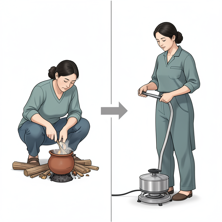 AI-generated conceptual illustration (Rural Indian women in a domestic kitchen setting). It explains the idea and does not show study data.
