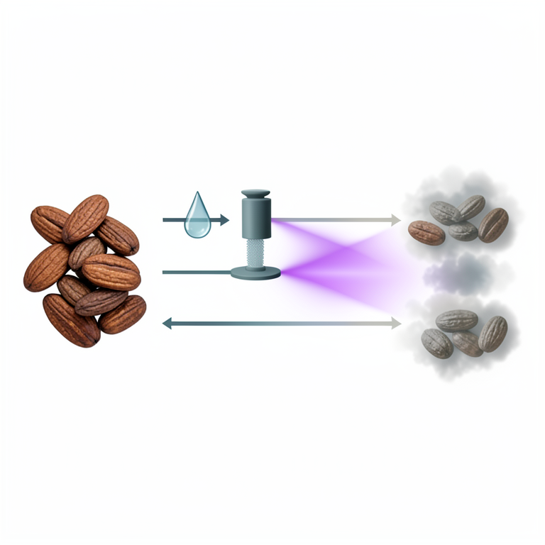 AI-generated conceptual illustration (cocoa nibs). It explains the idea and does not show study data.