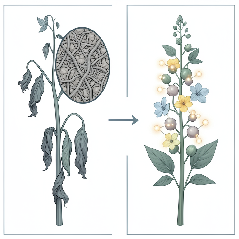 AI-generated conceptual illustration (Chickpea plants (Cicer arietinum)). It explains the idea and does not show study data.