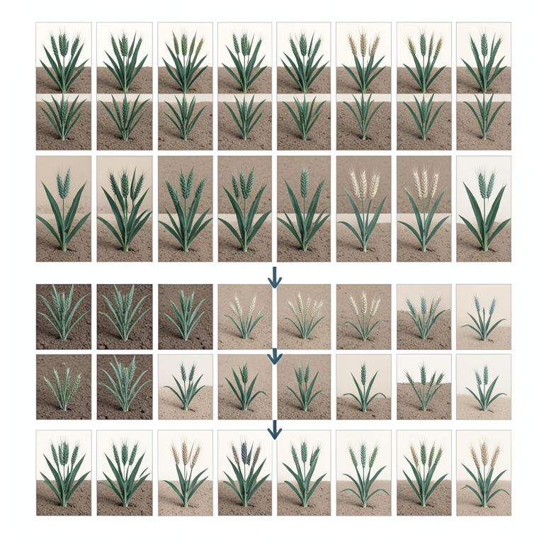 AI-generated conceptual illustration (wheat plants (Triticum aestivum)). It explains the idea and does not show study data.