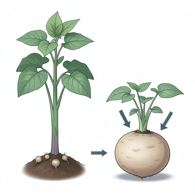 AI-generated conceptual illustration (potato plants (Solanum tuberosum)). It explains the idea and does not show study data.
