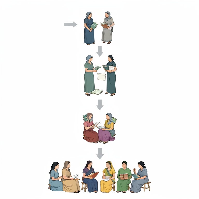 AI-generated conceptual illustration (Rural Indian women from different Scheduled Caste communities in Haryana). It explains the idea and does not show study data.