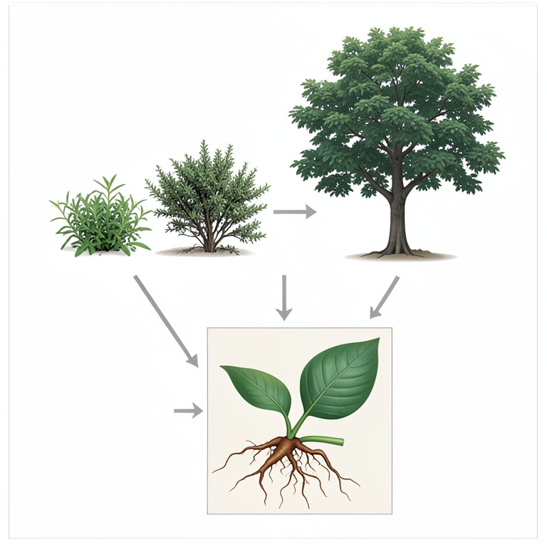 AI-generated conceptual illustration (Medicinal plants (herbs, shrubs, and trees) in a rural Ethiopian landscape). It explains the idea and does not show study data.