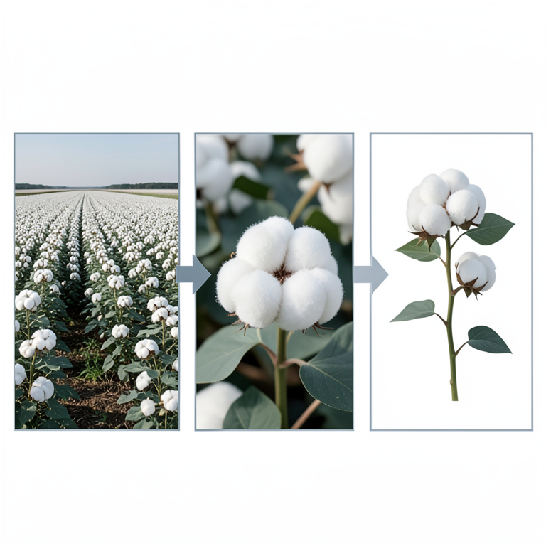 AI-generated conceptual illustration (cotton plants in an agricultural field). It explains the idea and does not show study data.