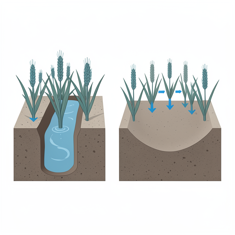 AI-generated conceptual illustration (wheat plants in Vertisol soil raised beds). It explains the idea and does not show study data.