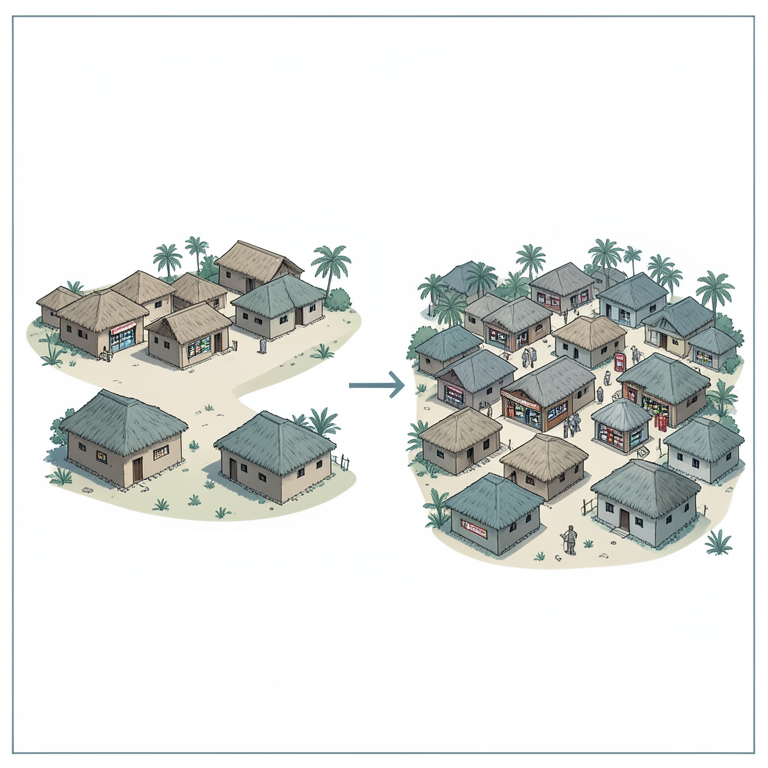 AI-generated conceptual illustration (Tribal village settlements in Jharkhand, India). It explains the idea and does not show study data.