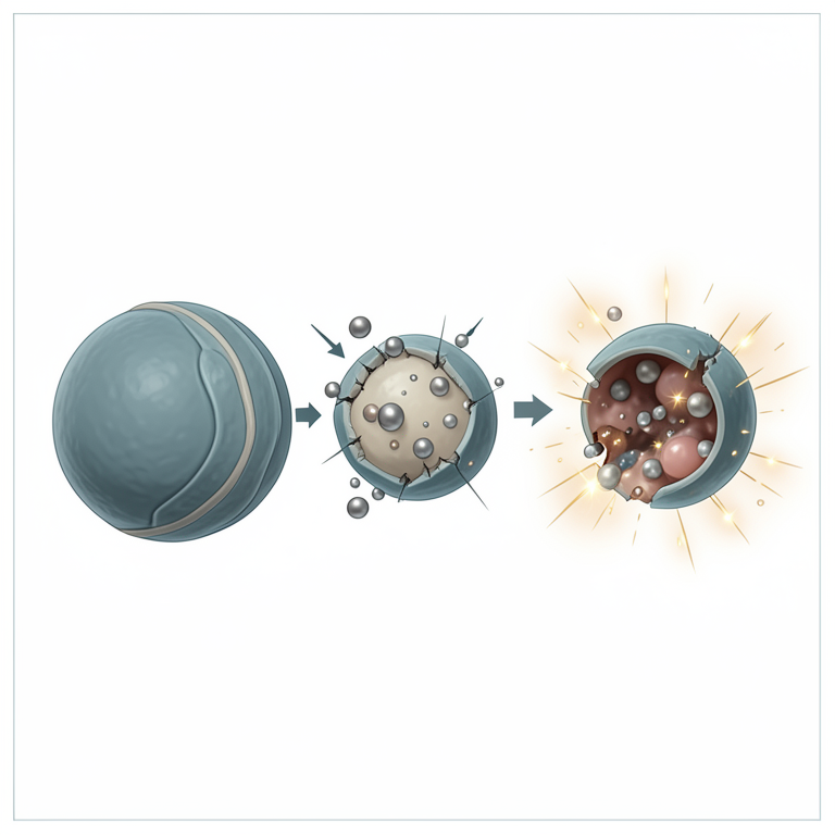 AI-generated conceptual illustration (metal oxide nanoparticles and a bacterial cell). It explains the idea and does not show study data.