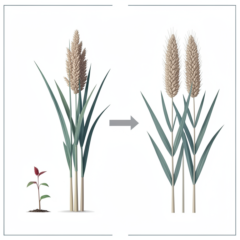 AI-generated conceptual illustration (Redgram (pigeon pea) and foxtail millet plants). It explains the idea and does not show study data.