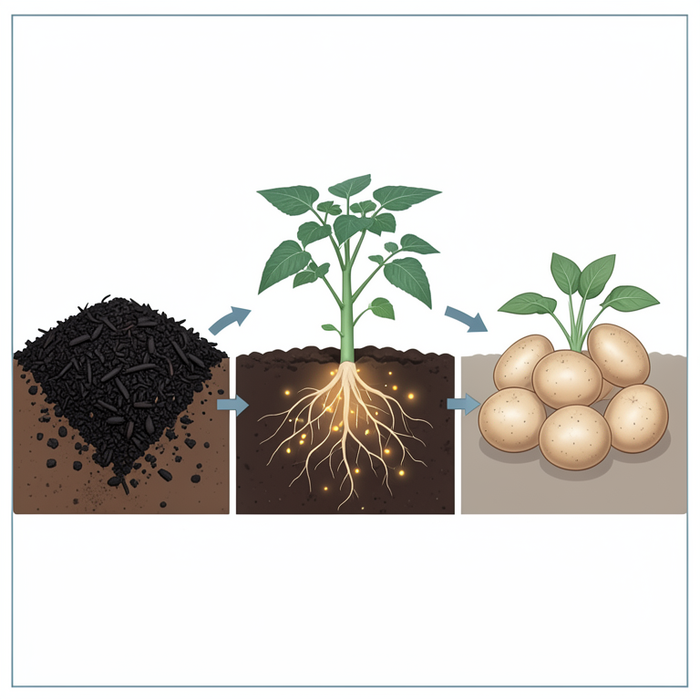 AI-generated conceptual illustration (potato plants in soil). It explains the idea and does not show study data.
