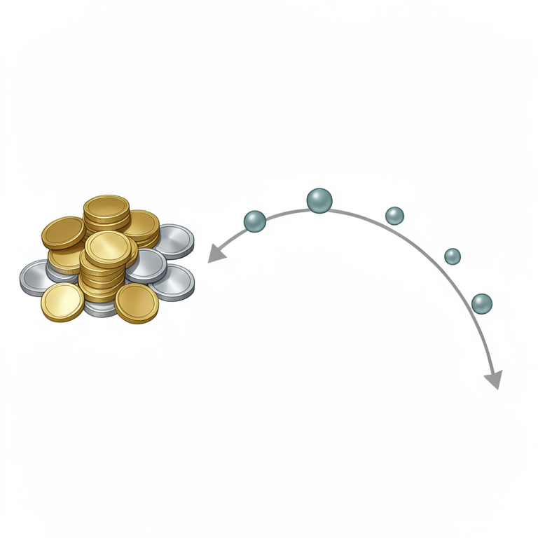 AI-generated conceptual illustration (Digital cryptocurrency coins and a mathematical curve). It explains the idea and does not show study data.