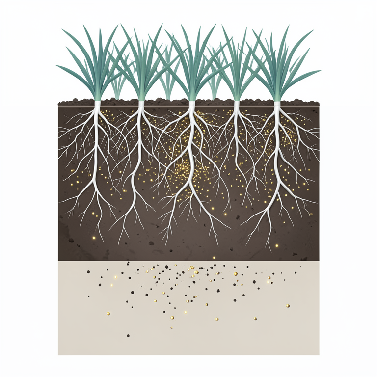 AI-generated conceptual illustration (garlic plants (Allium sativum) in soil). It explains the idea and does not show study data.