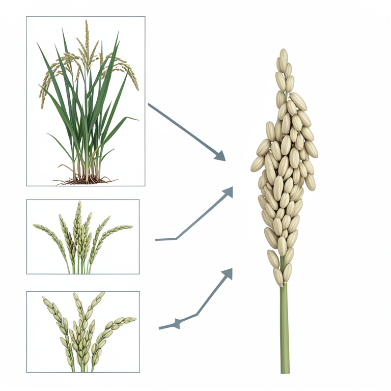 AI-generated conceptual illustration (Rice plants (Oryza sativa L.)). It explains the idea and does not show study data.