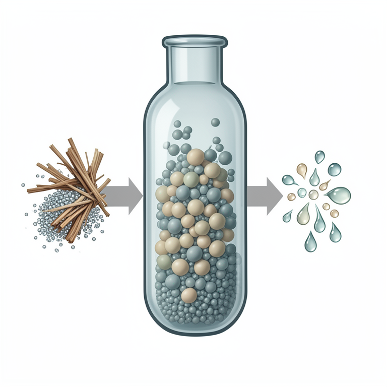 AI-generated conceptual illustration (sugarcane bagasse and yeast cells in a bioreactor vessel). It explains the idea and does not show study data.