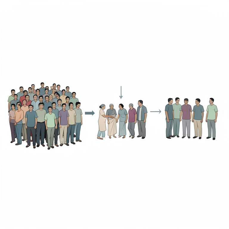 AI-generated conceptual illustration (a population of people in an urban Indian setting). It explains the idea and does not show study data.