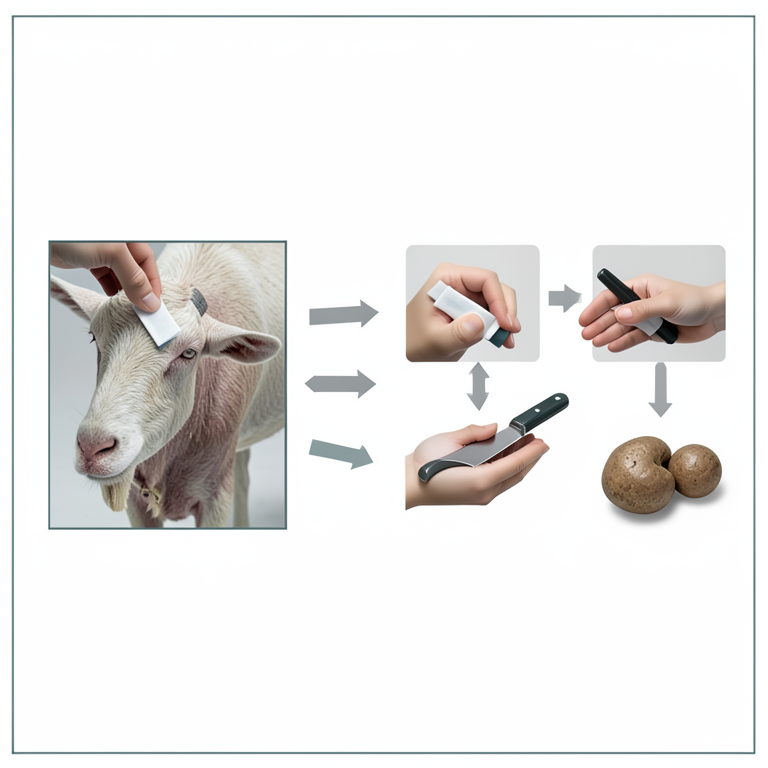 AI-generated conceptual illustration (goat carcasses and slaughterhouse equipment). It explains the idea and does not show study data.