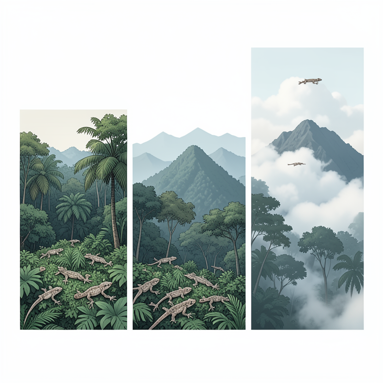 AI-generated conceptual illustration (Heteropteryx dilatata (giant forest gecko)). It explains the idea and does not show study data.