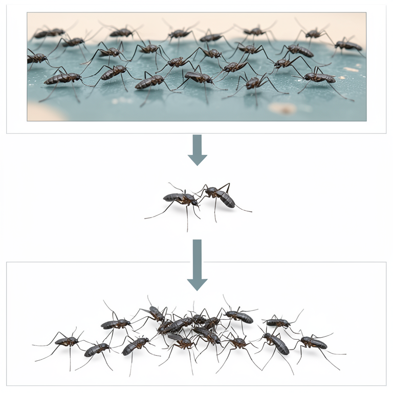AI-generated conceptual illustration (Anopheles mosquitoes). It explains the idea and does not show study data.