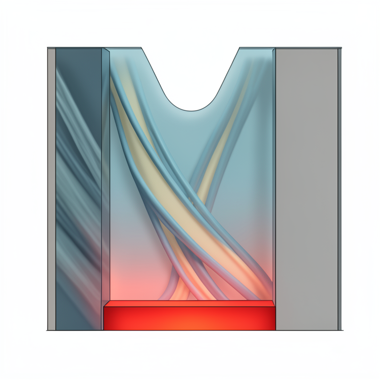 AI-generated conceptual illustration (M-shaped closed enclosure with a heater at the bottom wall). It explains the idea and does not show study data.