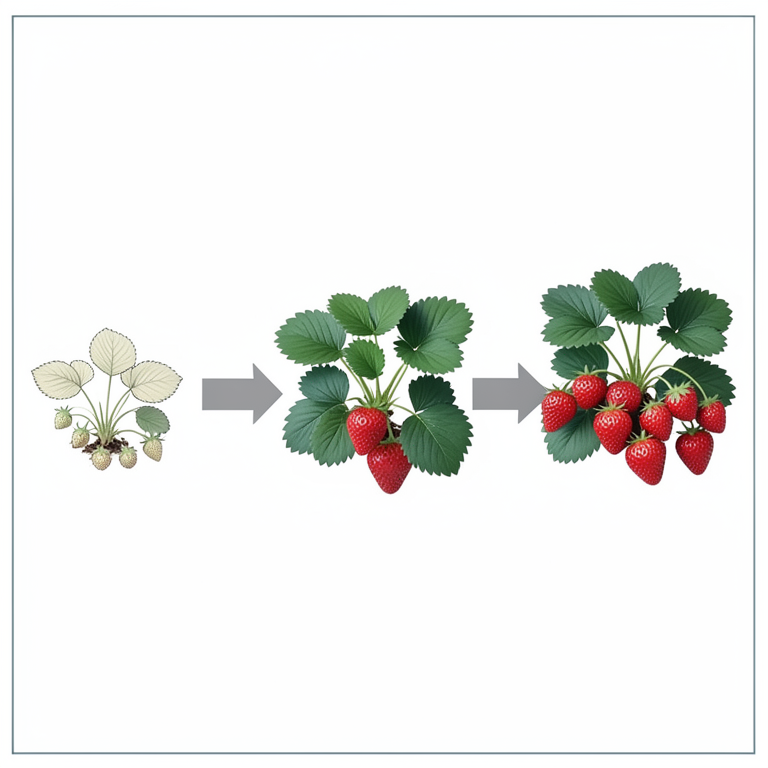 AI-generated conceptual illustration (strawberry plants (Fragaria × Ananassa)). It explains the idea and does not show study data.