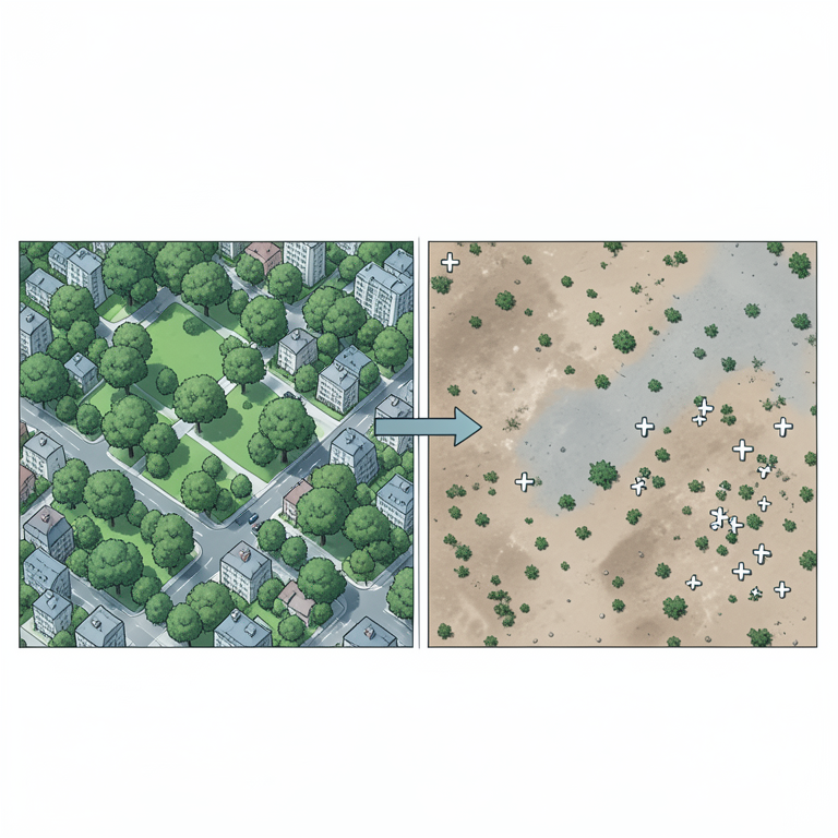 AI-generated conceptual illustration (Urban landscape of the Santiago metropolitan region). It explains the idea and does not show study data.