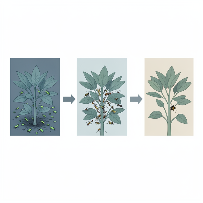 AI-generated conceptual illustration (Brassica plants infested with Lipaphis erysimi and Brevicoryne brassicae aphids). It explains the idea and does not show study data.