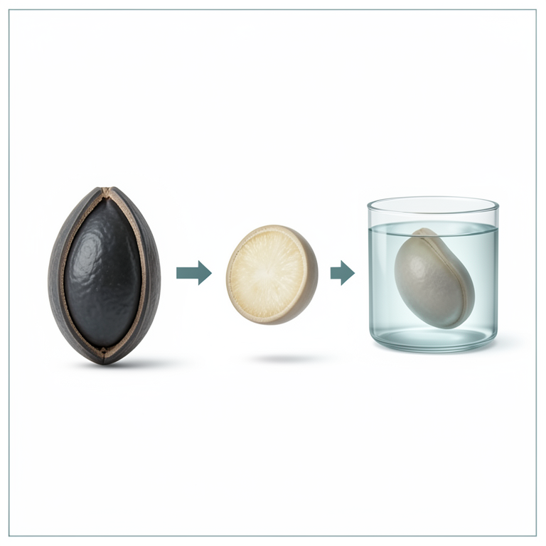 AI-generated conceptual illustration (Mucuna seeds). It explains the idea and does not show study data.