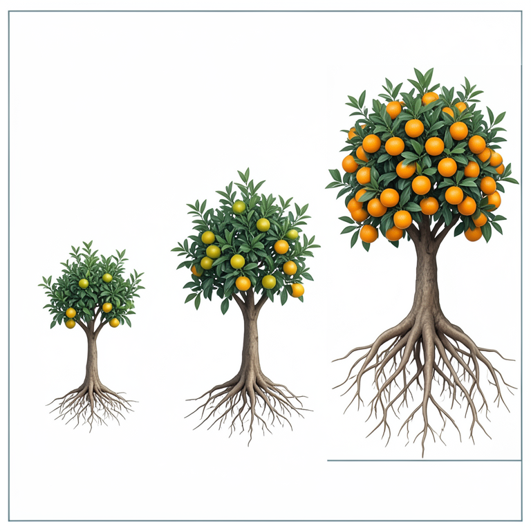 AI-generated conceptual illustration (citrus trees). It explains the idea and does not show study data.