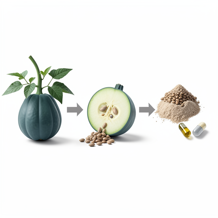 AI-generated conceptual illustration (Ash gourd (Benincasa hispida) plants and seeds). It explains the idea and does not show study data.