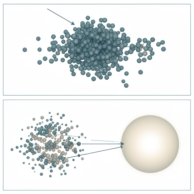 AI-generated conceptual illustration (Abstract data point clusters in a 3D coordinate space). It explains the idea and does not show study data.