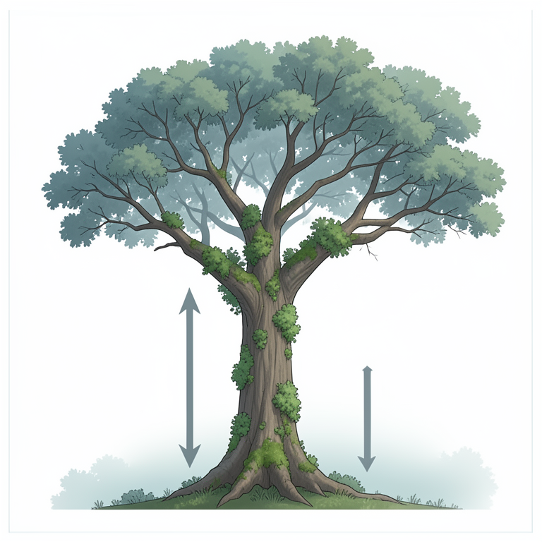 AI-generated conceptual illustration (cloud forest tree with epiphytic bryophytes). It explains the idea and does not show study data.