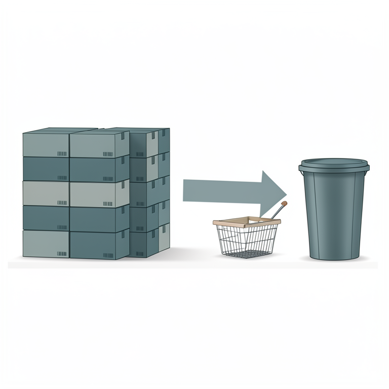 AI-generated conceptual illustration (Cardboard boxes of perishable pharmaceutical vials on a warehouse shelf). It explains the idea and does not show study data.