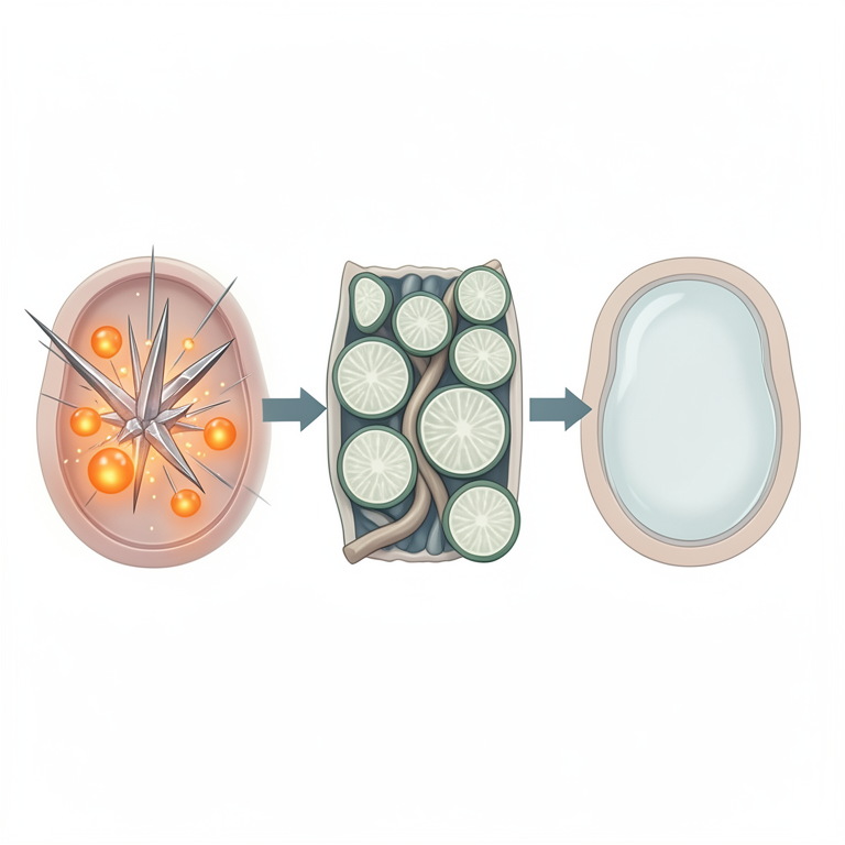 AI-generated conceptual illustration (Drynaria quercifolia and Curcuma aeruginosa rhizomes, joint tissue with monosodium urate crystals). It explains the idea and does not show study data.