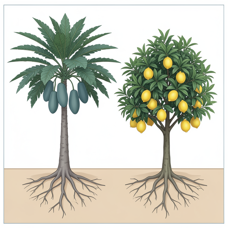 AI-generated conceptual illustration (papaya trees and lemon trees in a Senegalese farm setting). It explains the idea and does not show study data.
