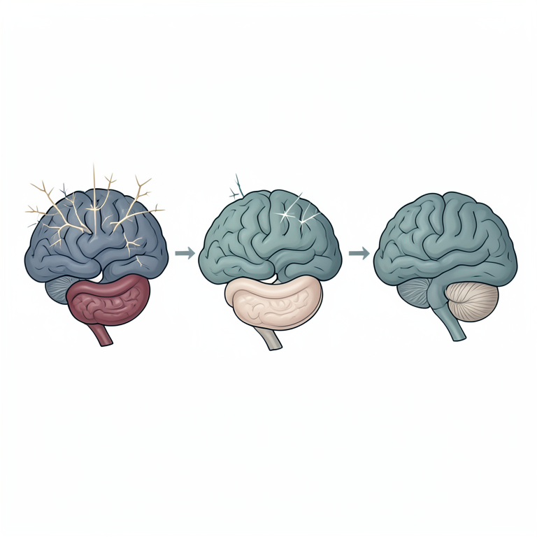 AI-generated conceptual illustration (human brain and digestive system). It explains the idea and does not show study data.