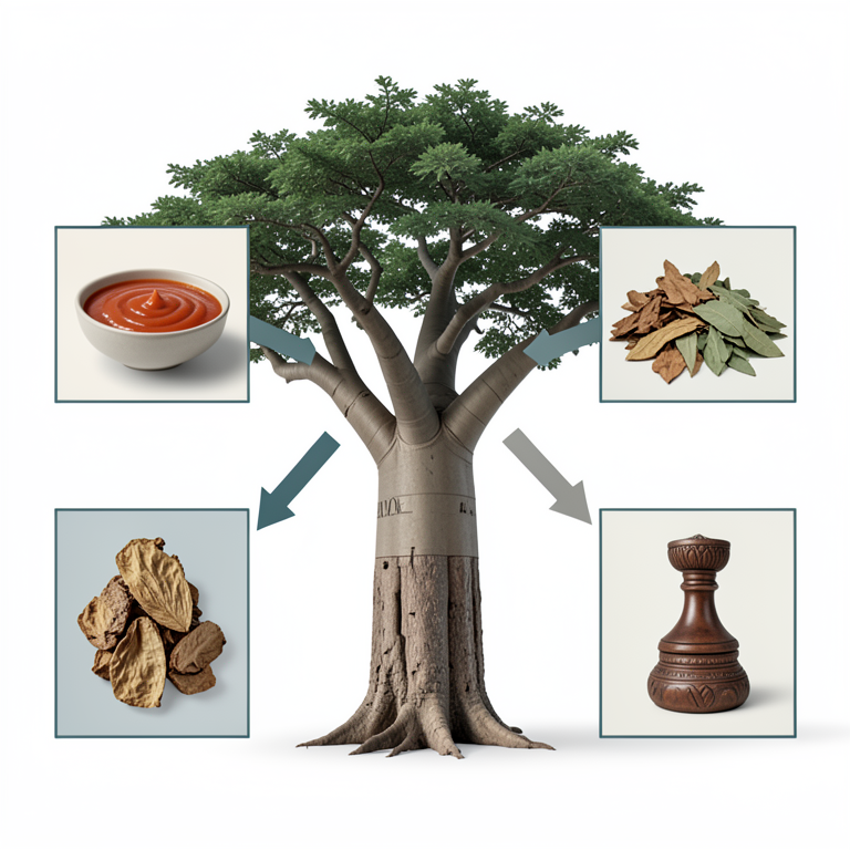 AI-generated conceptual illustration (Adansonia digitata (baobab tree)). It explains the idea and does not show study data.