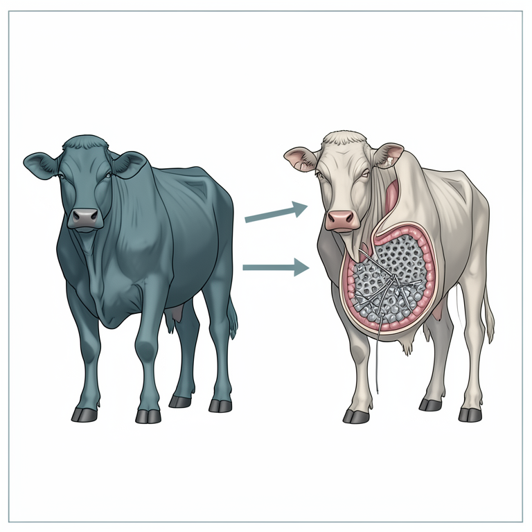 AI-generated conceptual illustration (Adult cattle rumen and reticulum). It explains the idea and does not show study data.