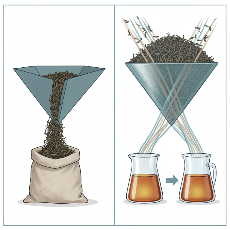 AI-generated conceptual illustration (dried tea leaves in bulk sacks). It explains the idea and does not show study data.