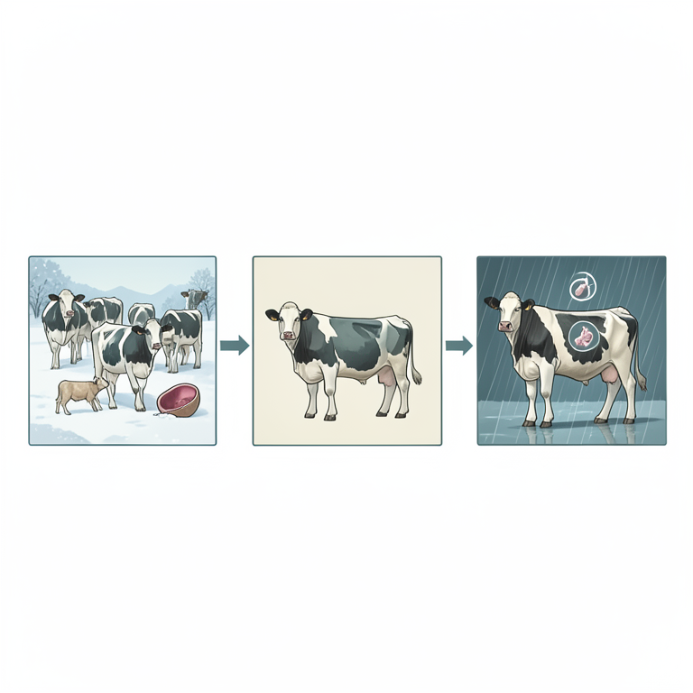 AI-generated conceptual illustration (crossbred dairy cows). It explains the idea and does not show study data.