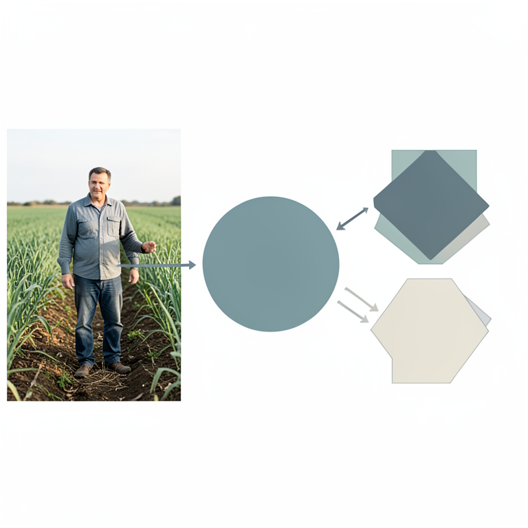 AI-generated conceptual illustration (Agricultural research scholars in India). It explains the idea and does not show study data.