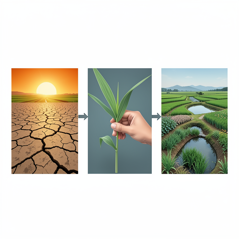 AI-generated conceptual illustration (Rice fields and traditional crops in the Upper Arpa River Basin, Chhattisgarh). It explains the idea and does not show study data.